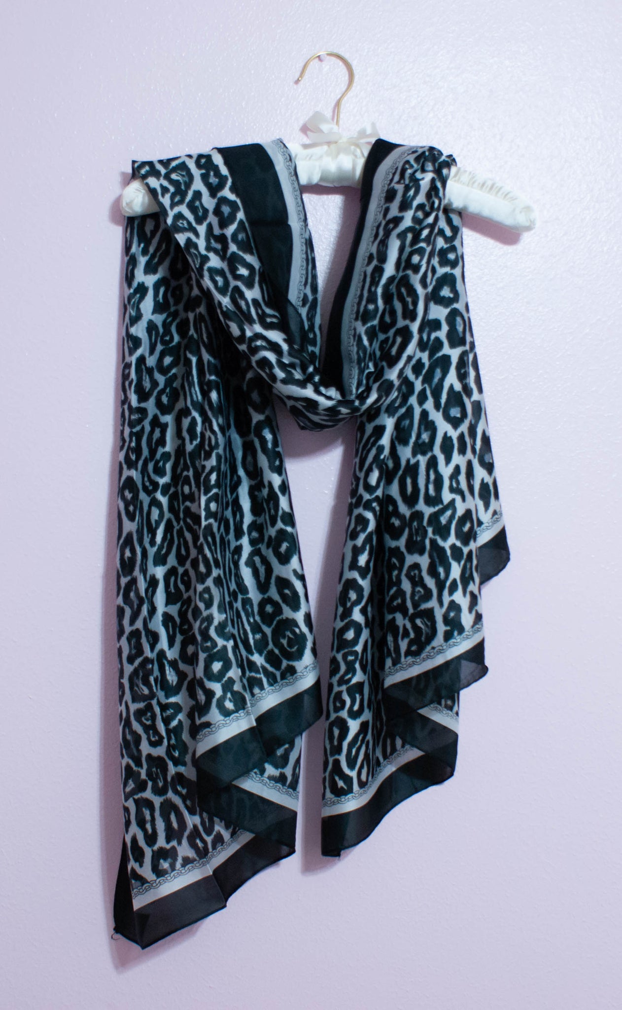 Silver Leopard Print Silk Scarf