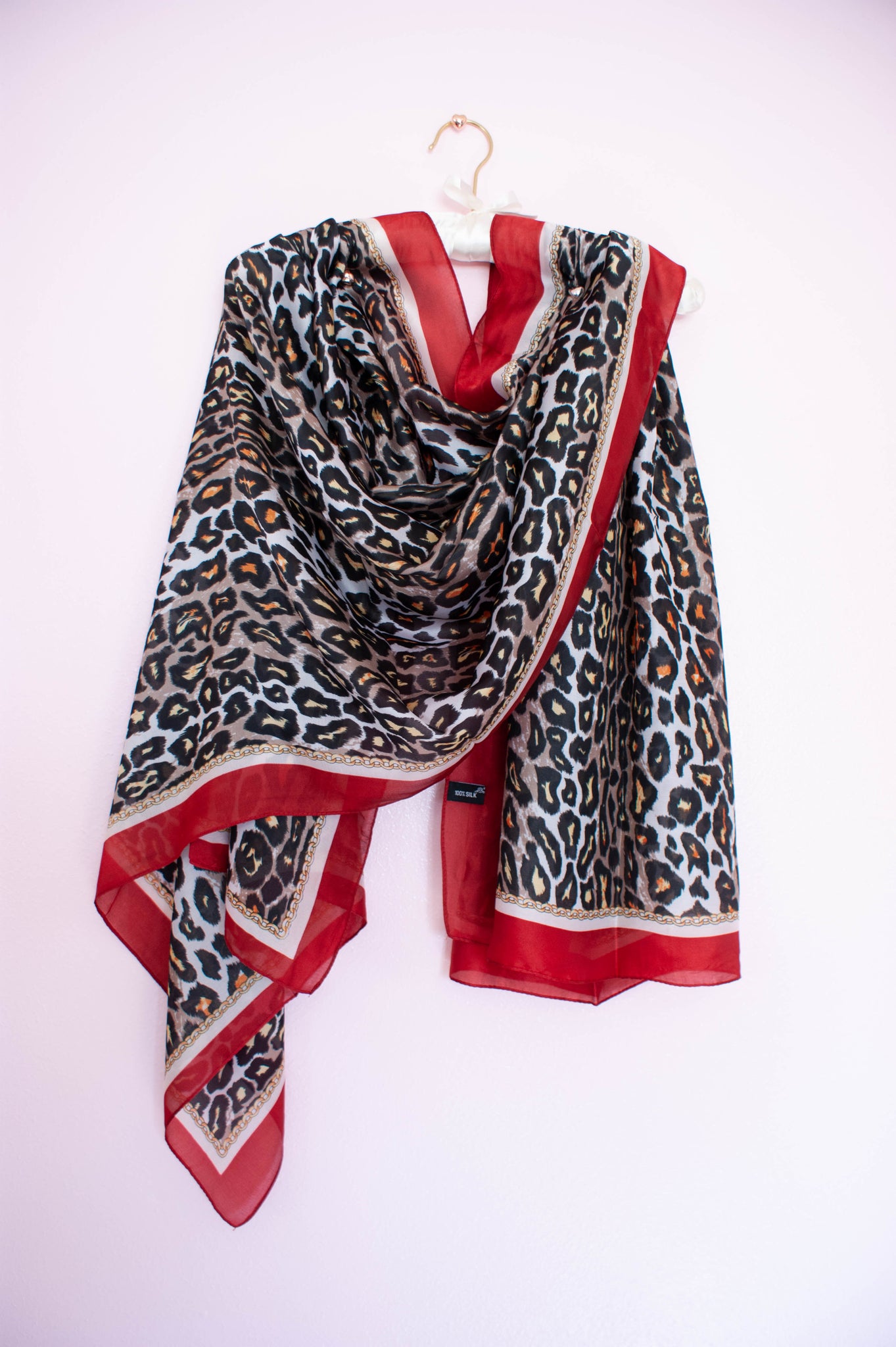 Gold Leopard Print Silk Scarf